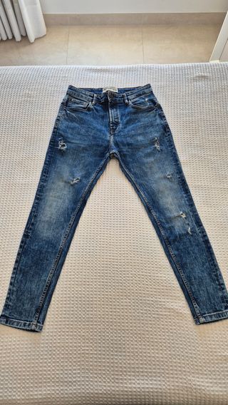 Pantalón Vaquero Pull&Bear Azul Ajustado