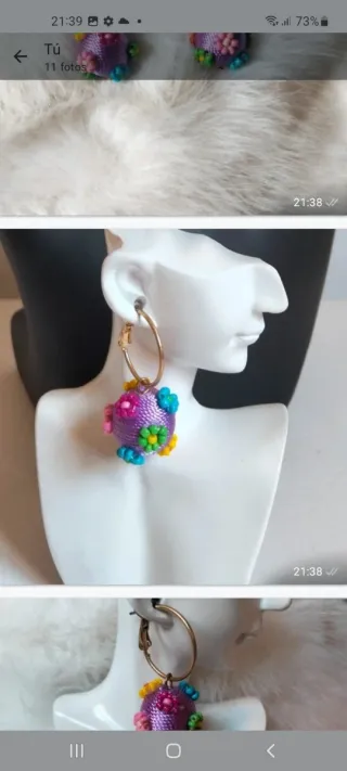 Pendientes Aro Morado Flores Multicor