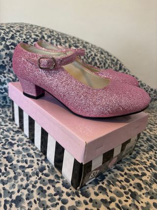 Zapatos tacón niña brillantes rosa talla 33
