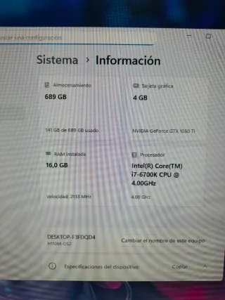 Ordenador Gamer i7 6700k GTX 1050TI 4Gb (sin RAM)