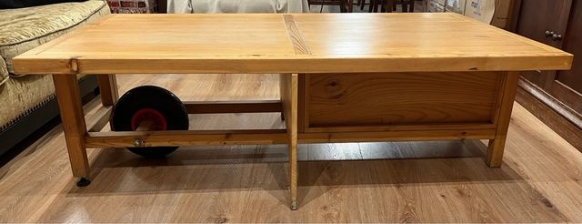 TAVOLINO INDUSTRIALE IN LEGNO DI PINO CON CASSETTO