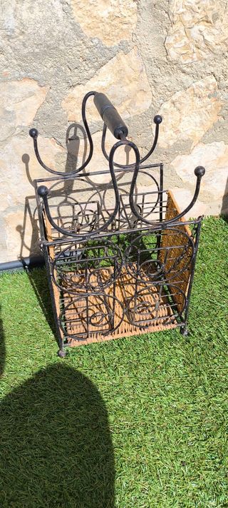 Botellero forja y mimbre para 2 botellas