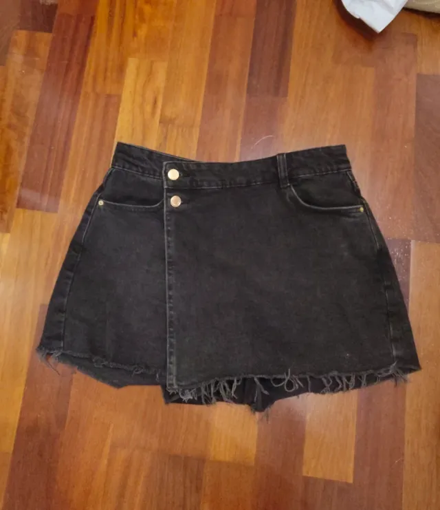 Falda pantalón tejana negra Zara