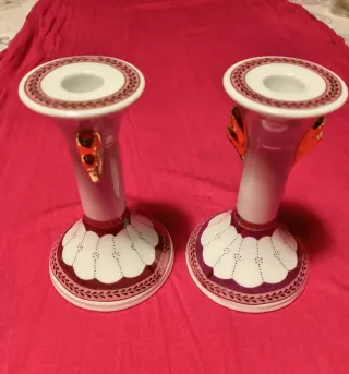 Coppia Portacandele Ceramica Vintage