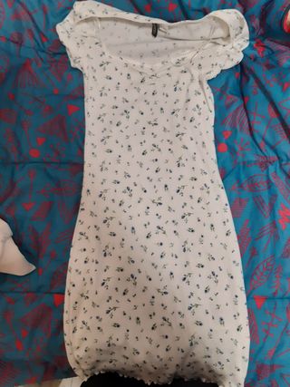Vestido blanco floral azul Talla S