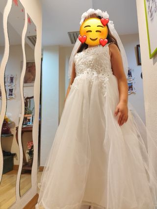 Vestido de Bautizo Blanco Talla niña de 10 años 