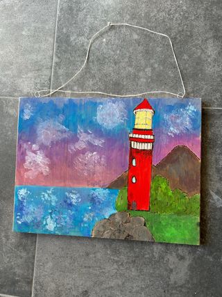 Dipinto Faro e Scogliera su Legno