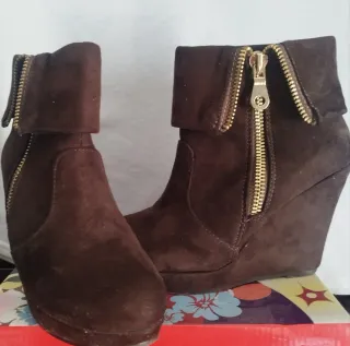 Botas cuña mujer marrones talla 38