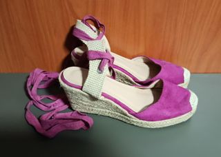 Sandalias cuña esparto atadas rosa 37 - gratis