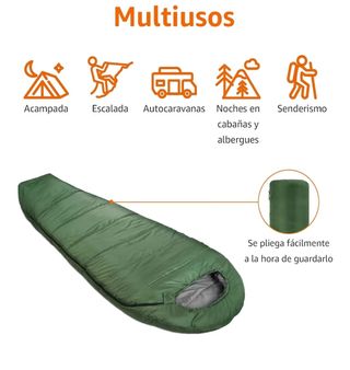 Saco de dormir Amazon Basics verde