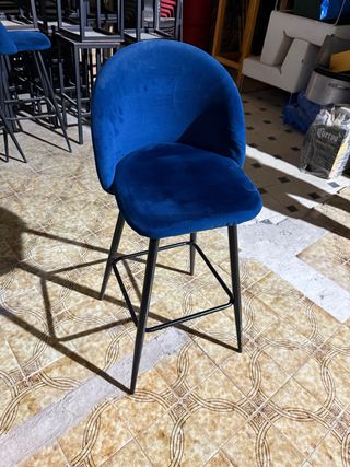 Banqueta terciopelo azul y patas negras 6 UNIDADES