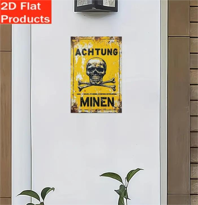 Cartel Metálico Vintage Achtung Minen