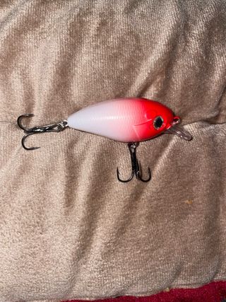 Señuelo de pesca rojo y blanco
