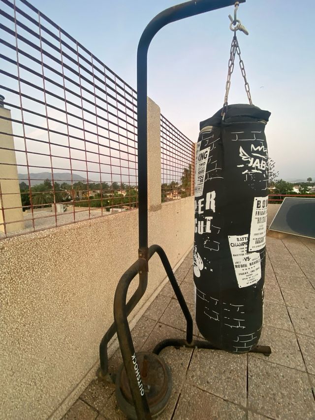 Saco de boxeo con estructura y pesas