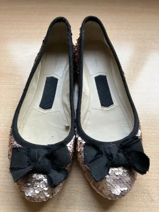 Bailarinas Zara Lentejuelas Negro y Dorado