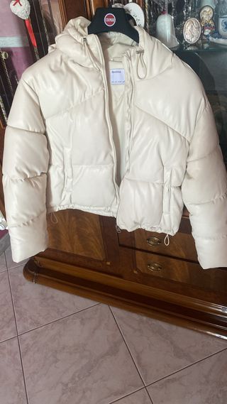 Giubbotto Puffer Pelle Bershka Beige Donna