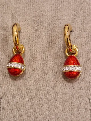 Pendientes Faberge vintage esmalte rojo y circonit
