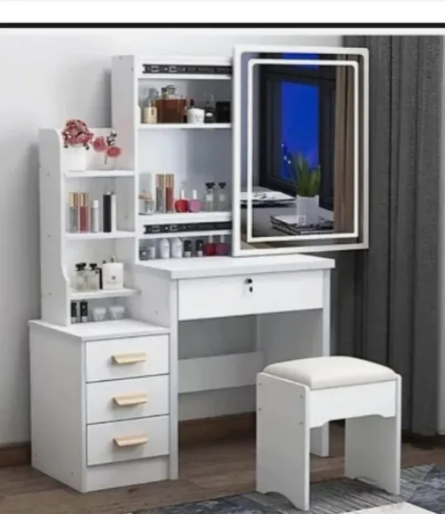 Toeletta Trucco Bianca LED con Sgabello