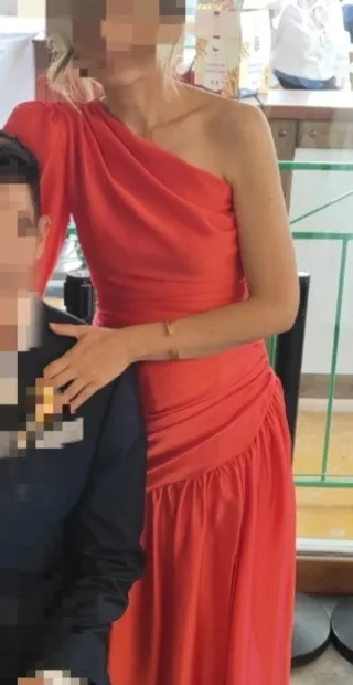 Vestido fiesta coral asimétrico talla XS