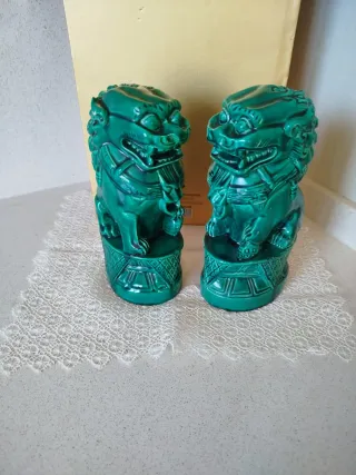 Pareja Antigua Perros Foo Verde