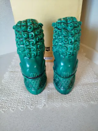 Pareja Antigua Perros Foo Verde