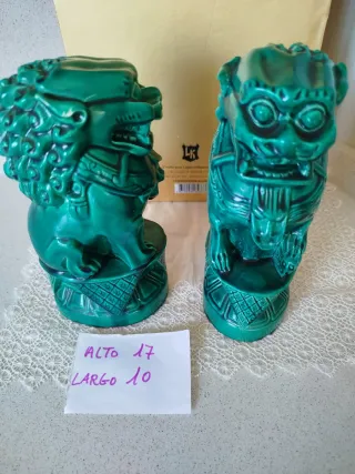 Pareja Antigua Perros Foo Verde