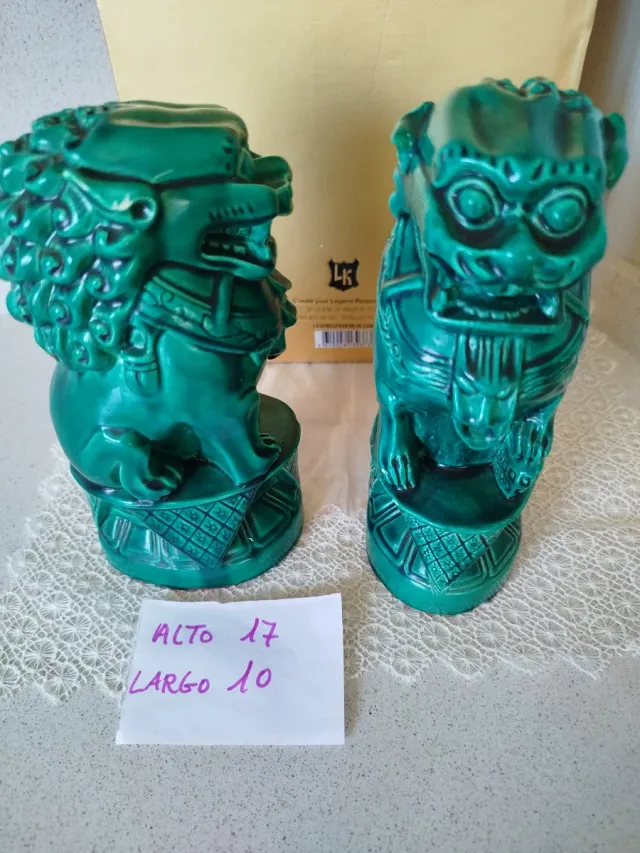 Pareja Antigua Perros Foo Verde REBAJADOS