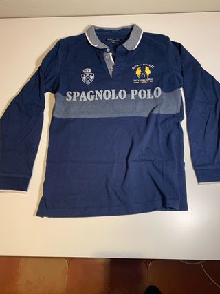 Polo Spagnolo Manga Larga Azul y Gris