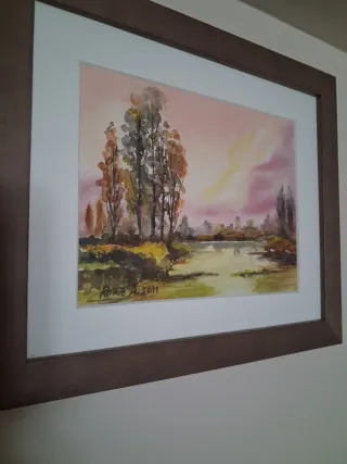 2 Quadri ad acquerello, barca e paesaggio