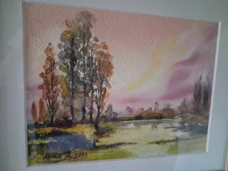 2 Quadri ad acquerello, barca e paesaggio