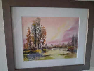 2 Quadri ad acquerello, barca e paesaggio