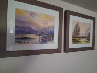 2 Quadri ad acquerello, barca e paesaggio