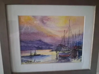 2 Quadri ad acquerello, barca e paesaggio