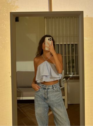 Top Zara rayas blanco y azul 