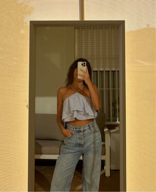 Top Zara rayas blanco y azul 