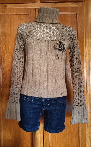 Jersey Alba Conde cuello alto beige T S con Lana 