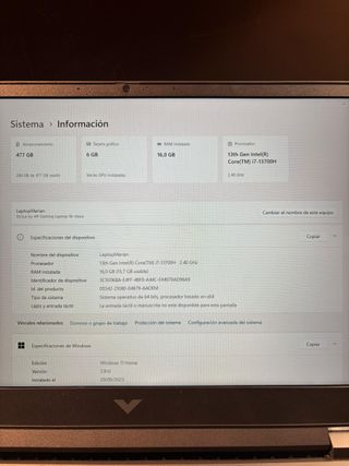 HP Victus 16" i7 RTX 6GB 16RAM – Gaming casi nuevo