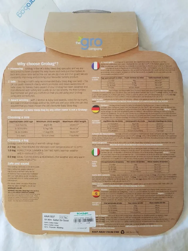 Saco bebé Grobag estampado animales