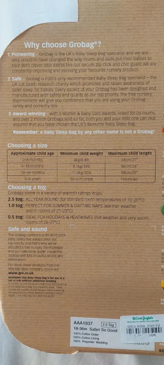 Saco bebé Grobag estampado animales