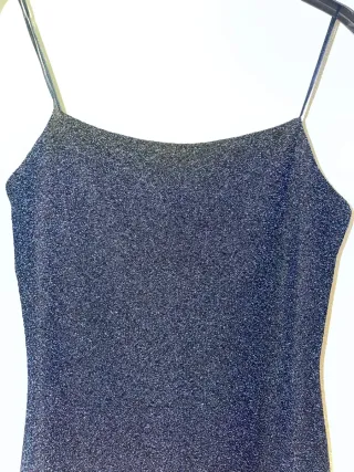 Vestido de fiesta azul oscuro y plateado