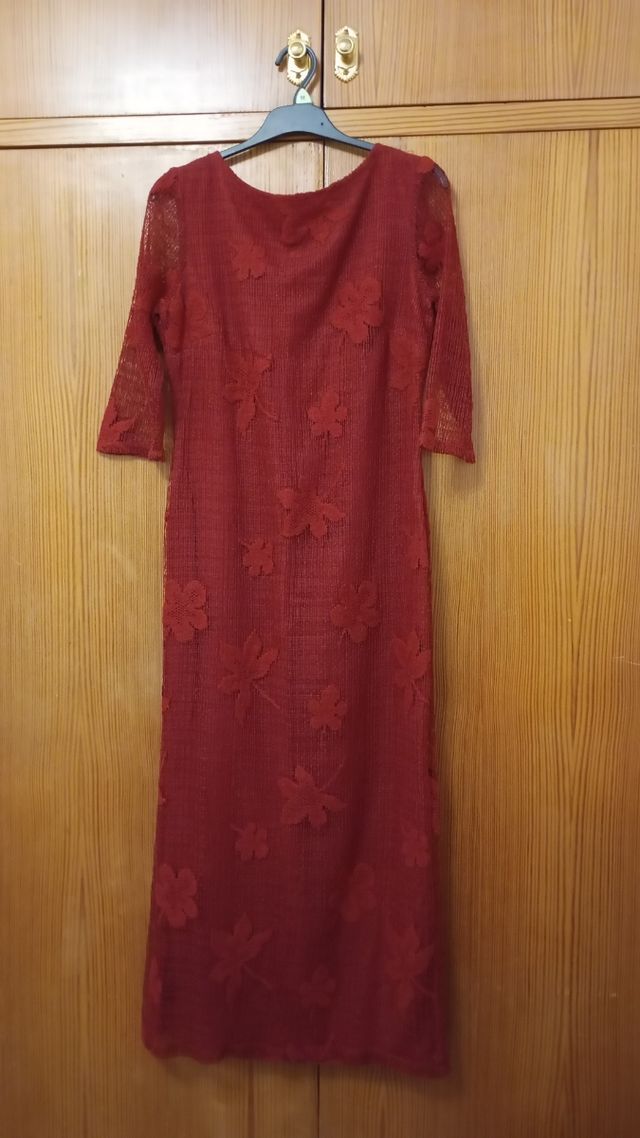Vestido largo encaje floral rojo Talla M