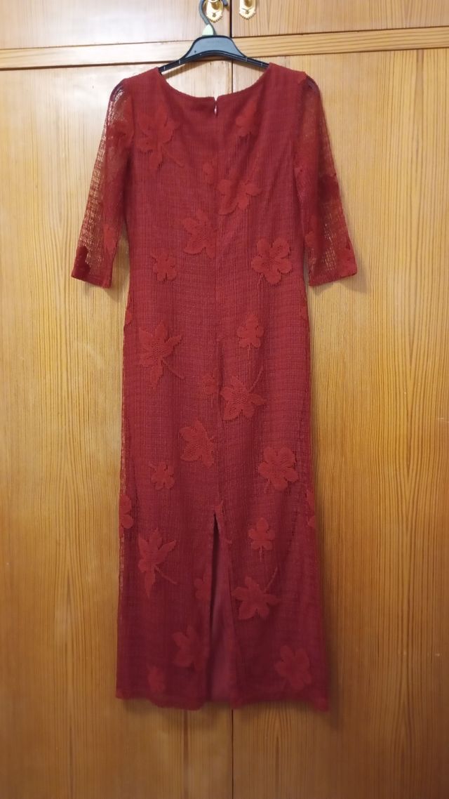 Vestido largo encaje floral rojo Talla M