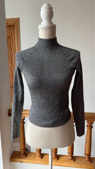 Jersey gris de cuello alto - S