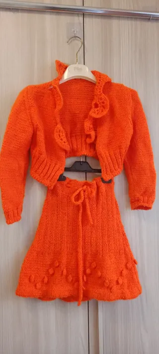 Set vintage lana arancione artigianale 2 pezzi