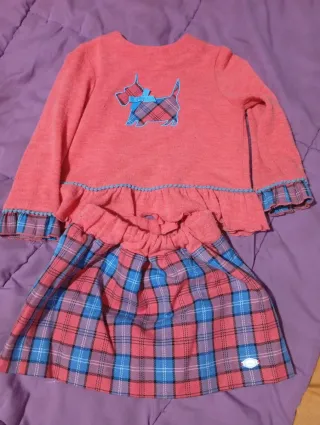 Conjunto niña chaqueta y falda cuadros