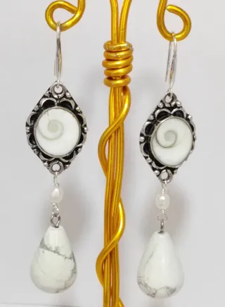 Pendientes Plata 925 Shiva Perlas Howlita