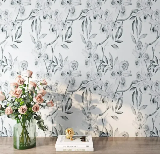 Papel pintado floral autoadhesivo