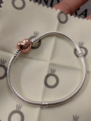 Pulsera Pandora Plata y Corazón Rosa