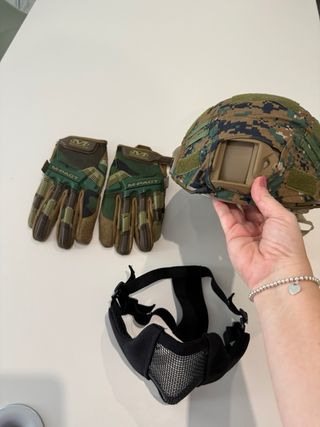Casco, máscara y guantes Airsoft Talla L