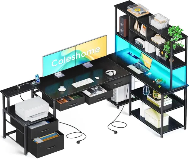 Escritorio Esquinero LED Negro 180x100